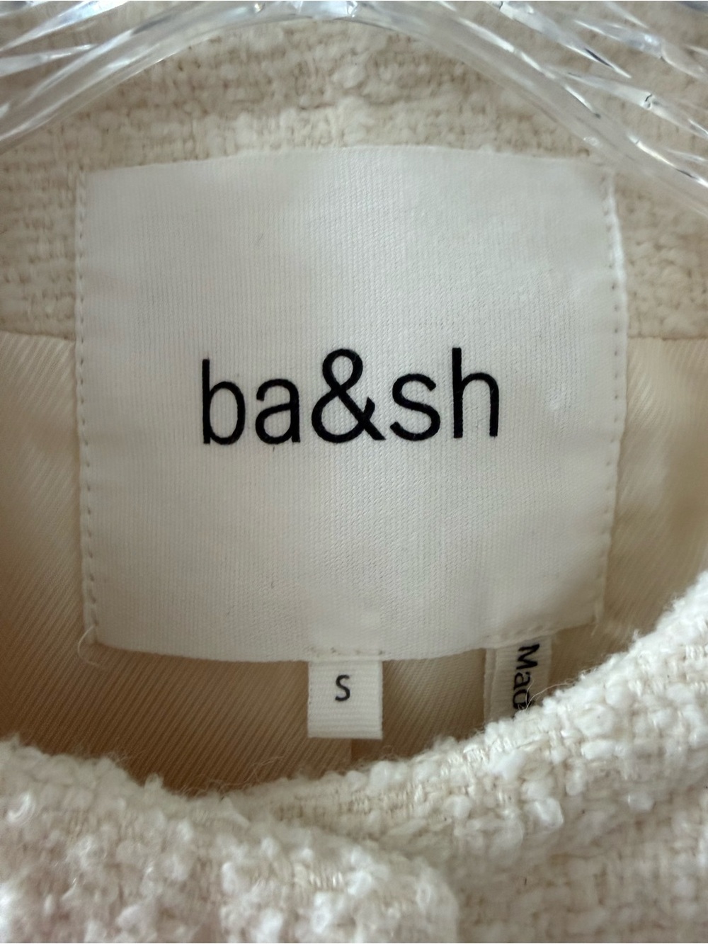ba&sh Cream Bouclé Jacket with Gold Knot Button - Picture 4 of 4